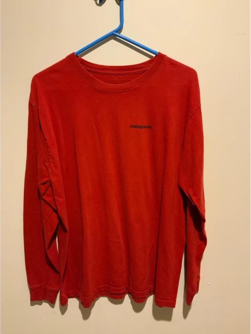 Patagonia large Mens red long sleeve tee front and back graphic
